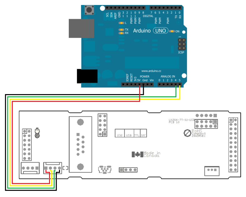 Description: Matrix Orbital Intelligent LCD to Arduino Uno Wiring Diagram